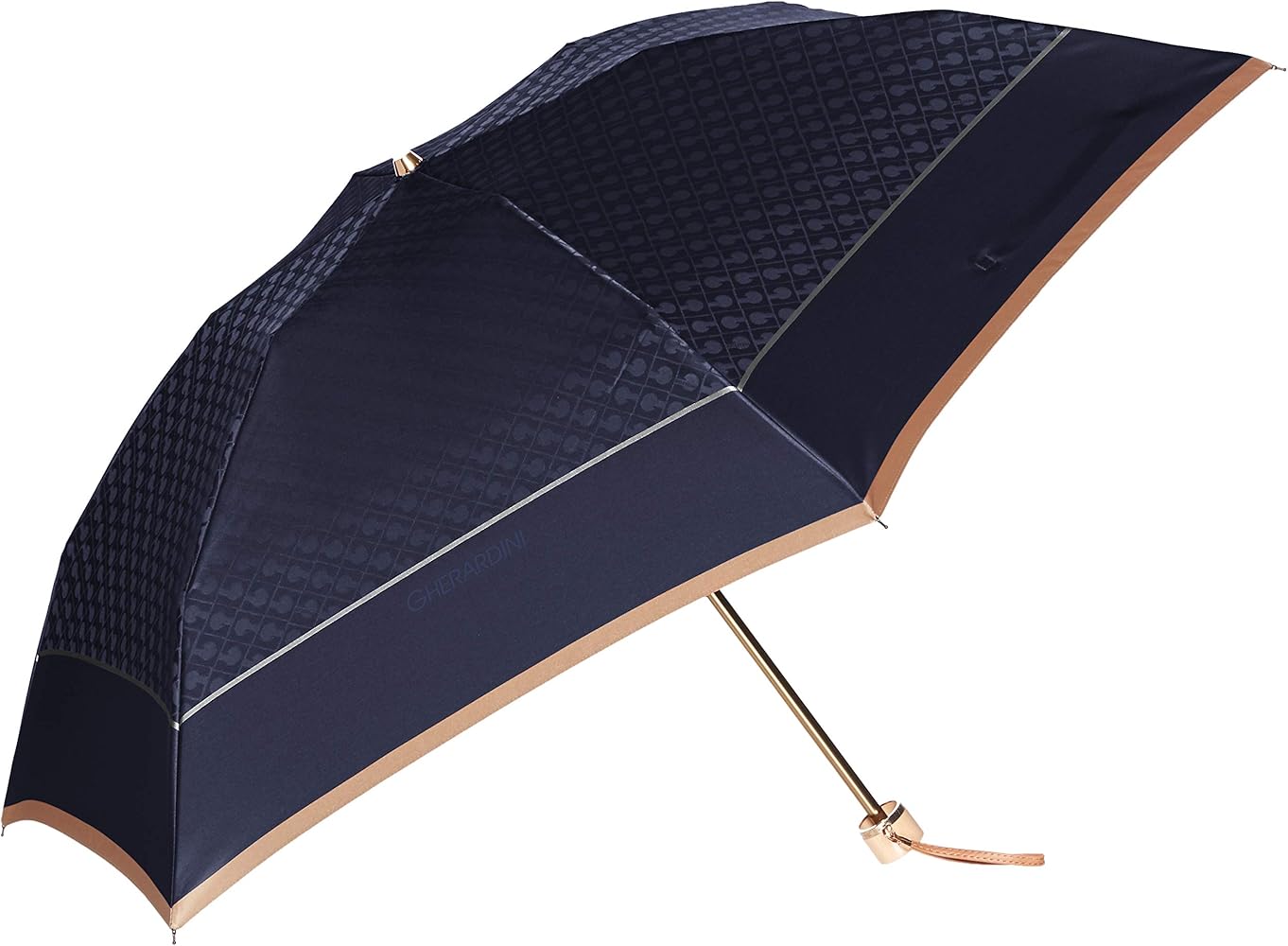 ゲラルディーニ　微光沢ネイビー×茶の縁取り　ロゴプリント　長傘　雨傘 gri-1gd11060-60_s.jpg